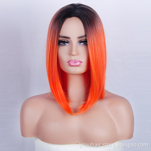 FZY Wholesale price high quality synthetic fibre  wig cosplay  ombre orange short bob synthetic hair wig vendor